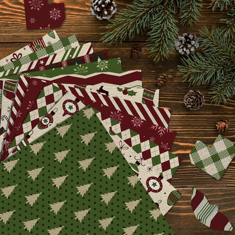 Feivando 24 Sheets Christmas Scrapbook Paper 12'' × 12'' Double-Sided Xmas Red Green Pattern Paper Decorative Art Cardstock for Holiday DIY Crafts Card Making Scrapbook Supplies - Image 5